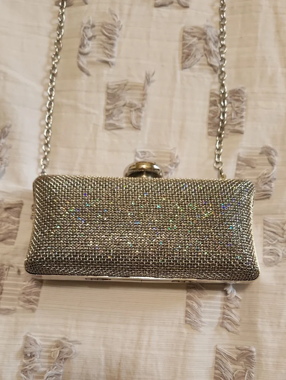 Silver Glitter Evening Clutch with Chain Strap